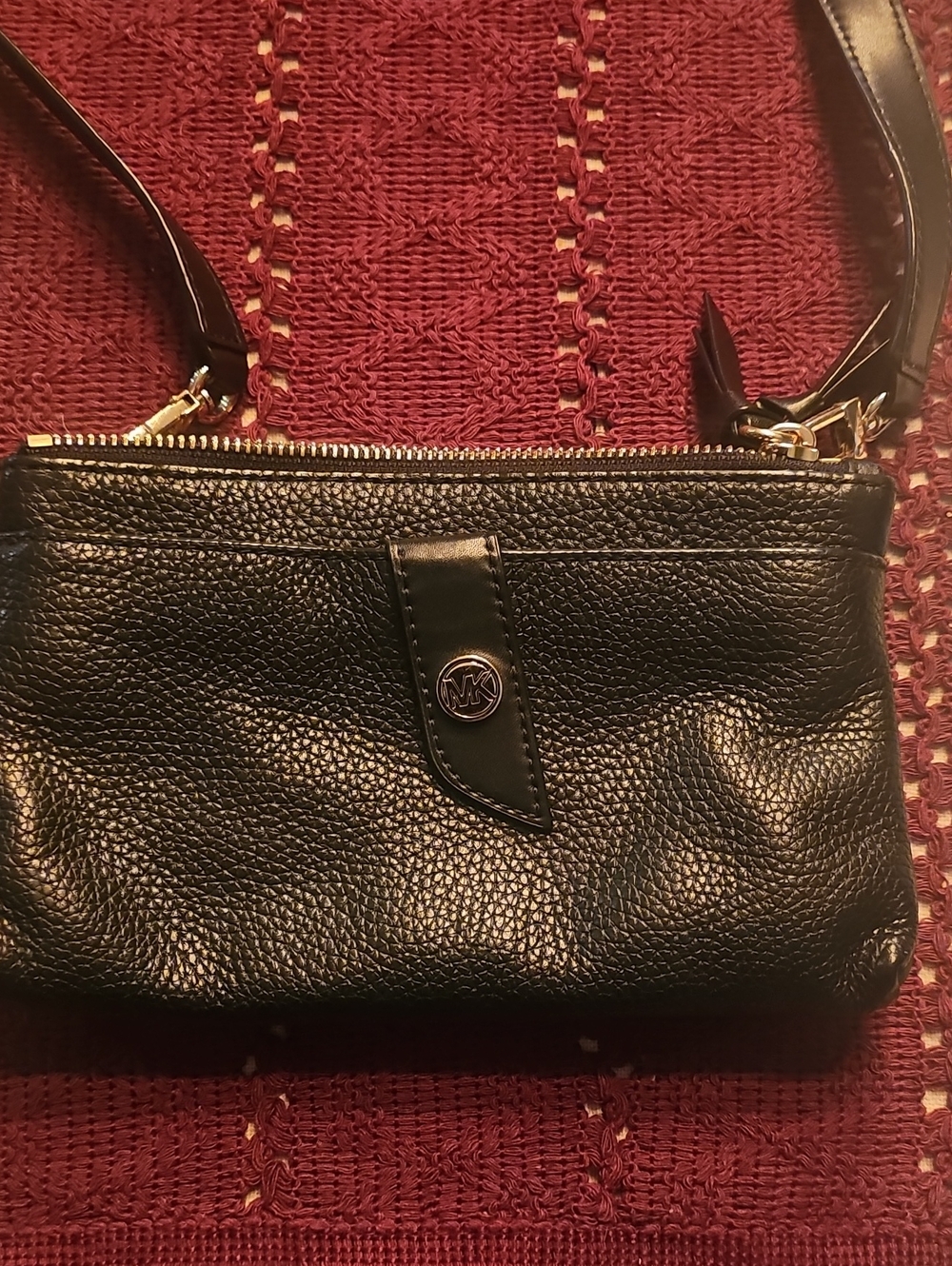 Michael Kors Black Pebbled Leather Crossbody with Gold Hardware
